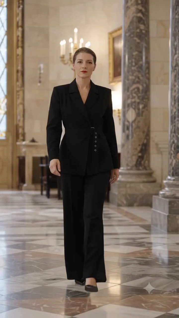Ольга Анфилатова идёт по парадному залу / Olga Anfilatova walking through the hall